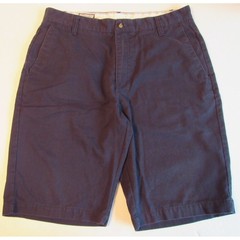 Volcom Corpo Class Mens Navy Blue Chino Shorts Size 32 Flat Front Skate Casual